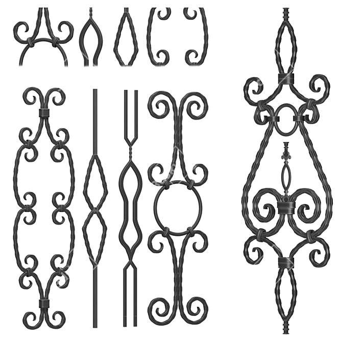 Elegant Wrought Iron Panel No.08 3D model image 1