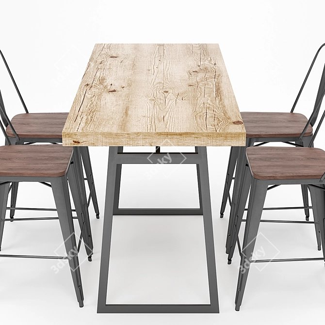 Vintage Bar Table and Stools 3D model image 2