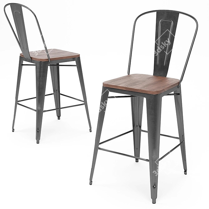 Vintage Bar Table and Stools 3D model image 4