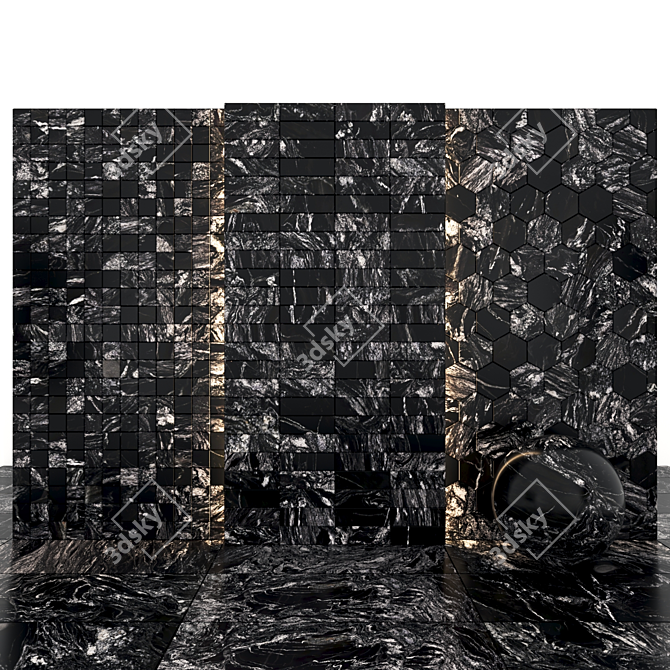 Elegant Oscuro Mist Granite Slabs 3D model image 3