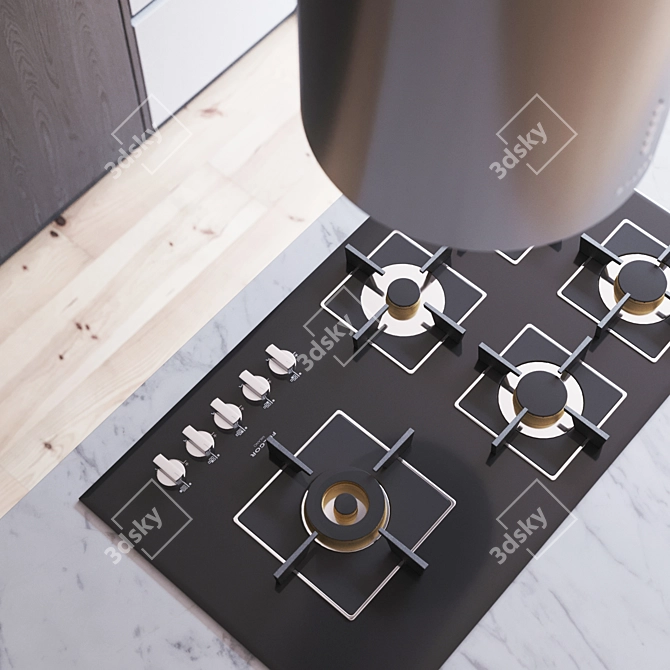 Modern Kitchen Set with Gas Hob, Sink, Oven & Hood 3D model image 4