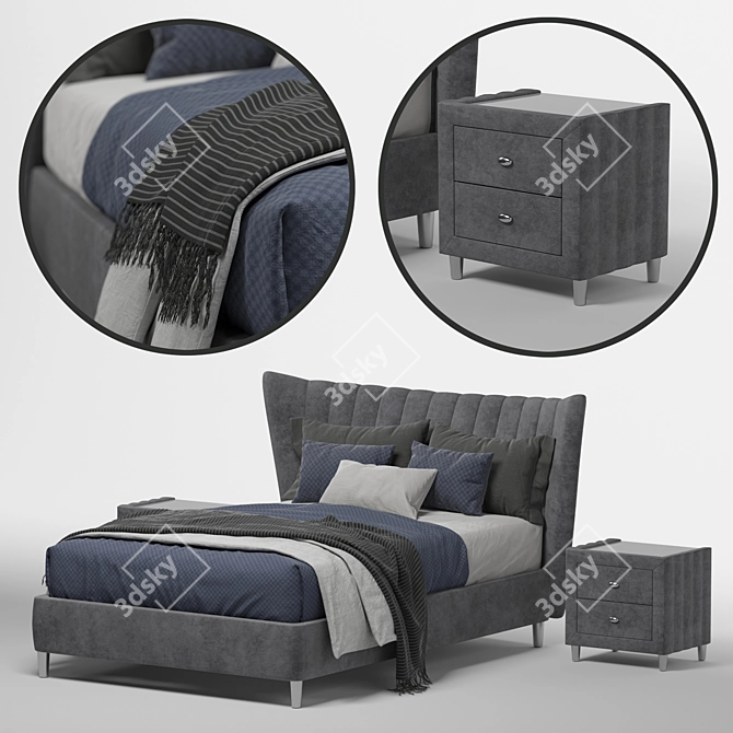 Luxurious Knox Velvet Upholstered Bed 3D model image 2