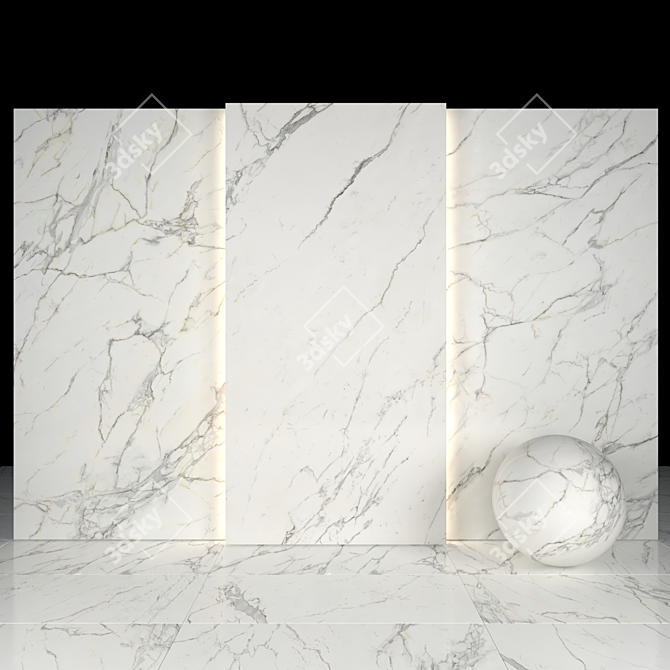 Elegant White Calacatta Tiles 3D model image 2