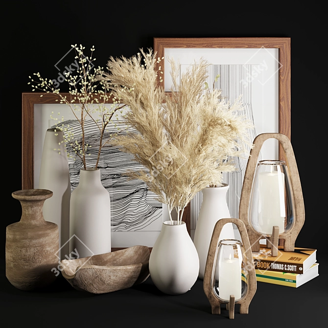 White Pampas Ceramic Vase 3D model image 1