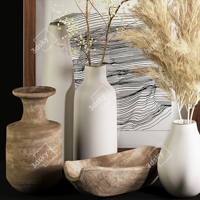 White Pampas Ceramic Vase 3D model image 2