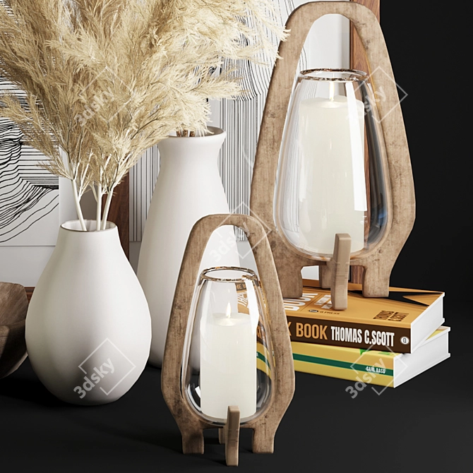 White Pampas Ceramic Vase 3D model image 3