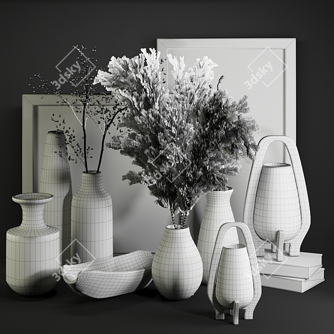 White Pampas Ceramic Vase 3D model image 4