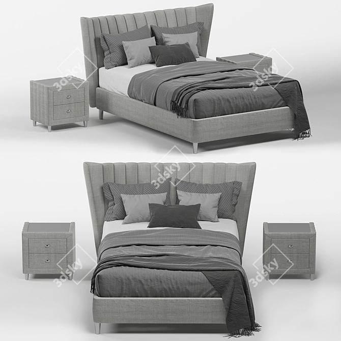 Knox Upholstered Fabric Bed Set 3D model image 4