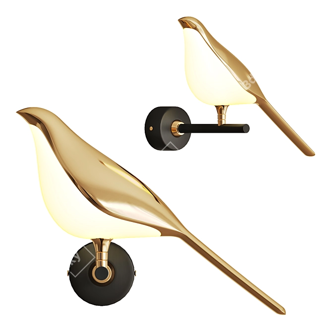 Golden Bird LED Wall Lamp 3D model image 1