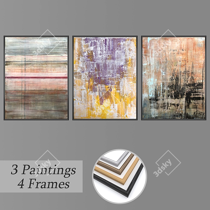 Elegant Wall Painting Set 3D model image 1