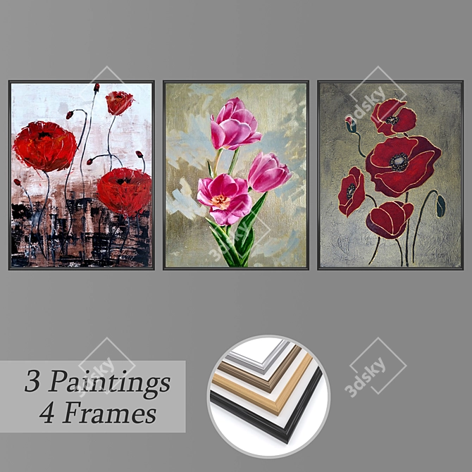 Multi-frame Painting Set with Various Frame Options 3D model image 1