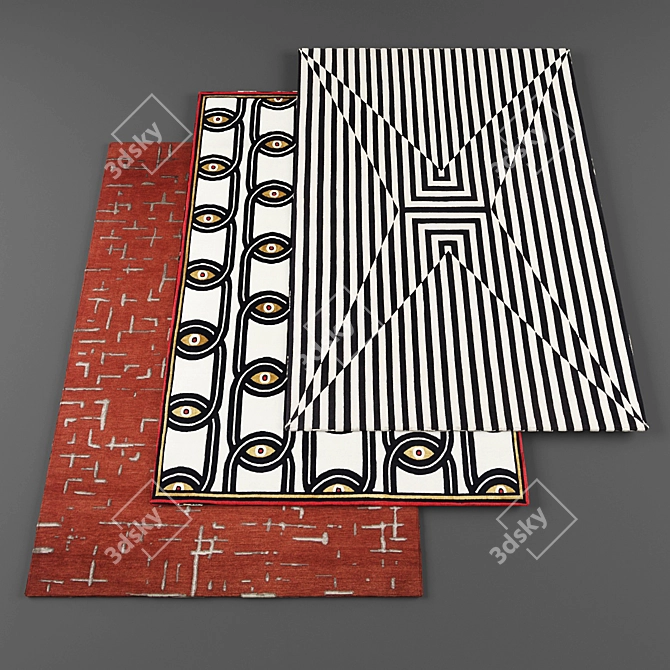 Modern Rugs Set - 3 Pieces | High-Quality Textures 3D model image 1