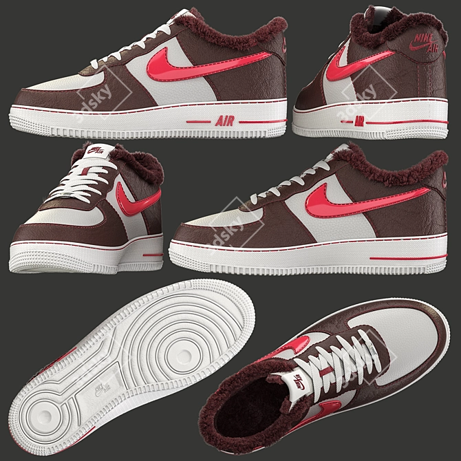 NikeAF1 Winter Fur Sneakers 3D model image 4