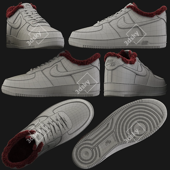 NikeAF1 Winter Fur Sneakers 3D model image 5