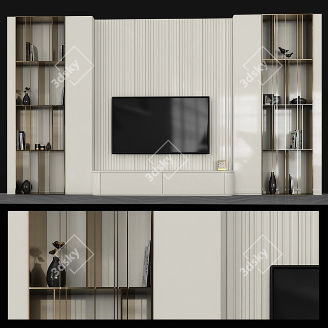 Modern TV Wall Set with 60" TV 3D model image 1