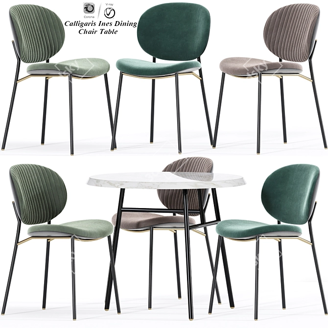 Sleek Ines Dining Chair Set 3D model image 1