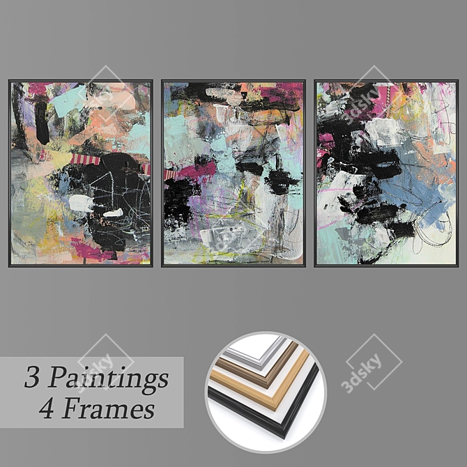 Decor Set: Wall Paintings & Frames 3D model image 1