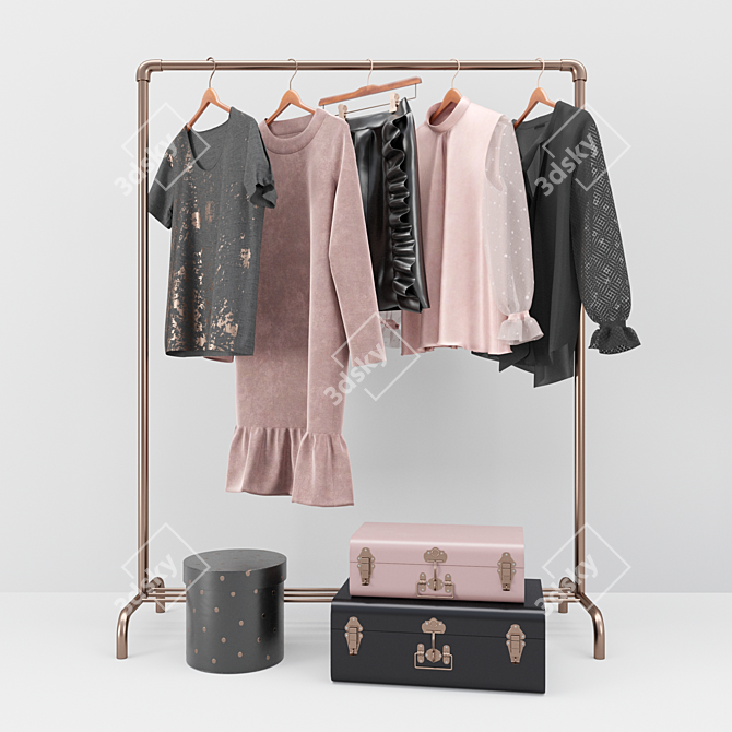Elegant Wardrobe Set with Stand 3D model image 1