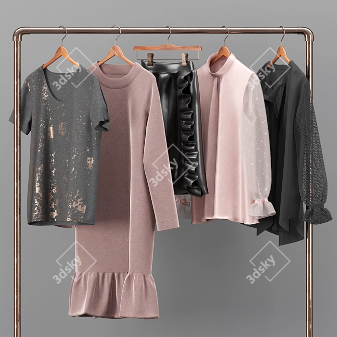 Elegant Wardrobe Set with Stand 3D model image 8