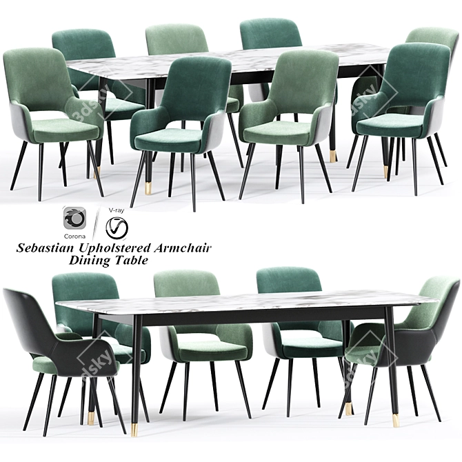 Sebastian Upholstered Dining Chair Set 3D model image 1