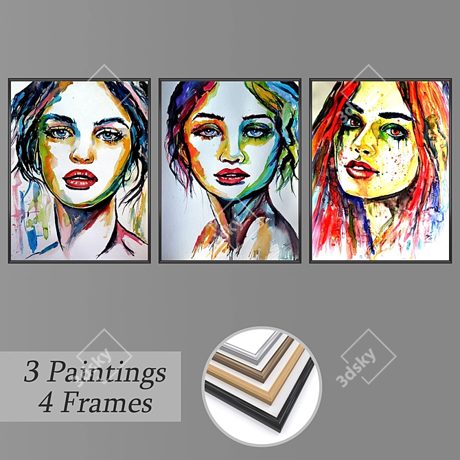 Modern Art Wall Paintings Set 3D model image 1