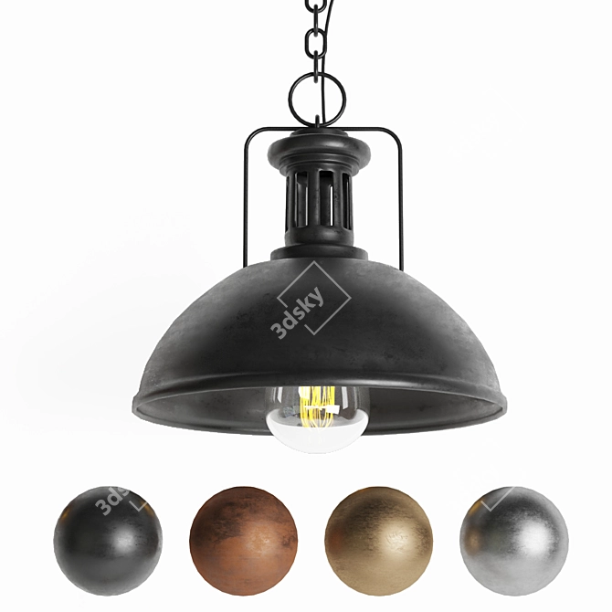 Industrial Black Cast Pendant Lamp 3D model image 1