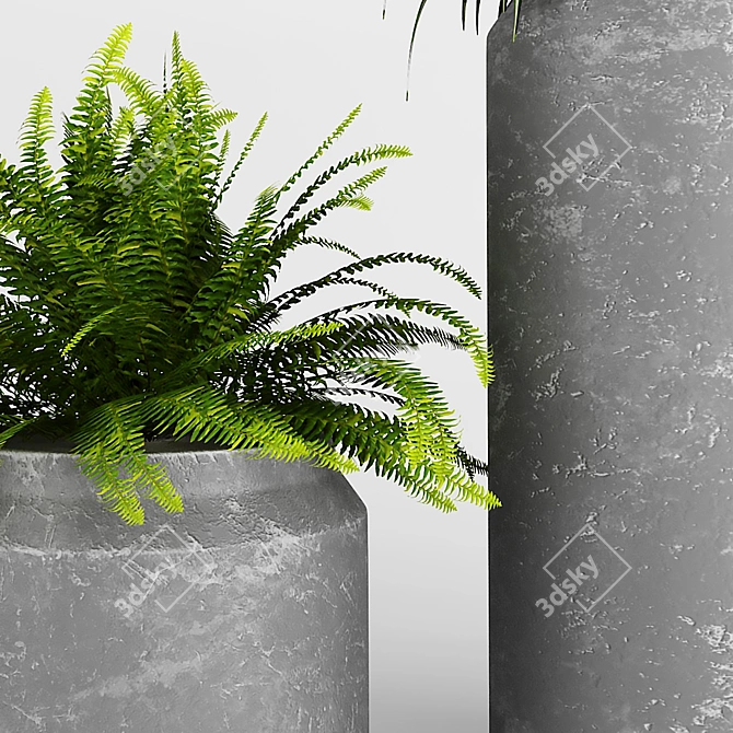 Rustic Grey Vase with Green Plants 3D model image 3