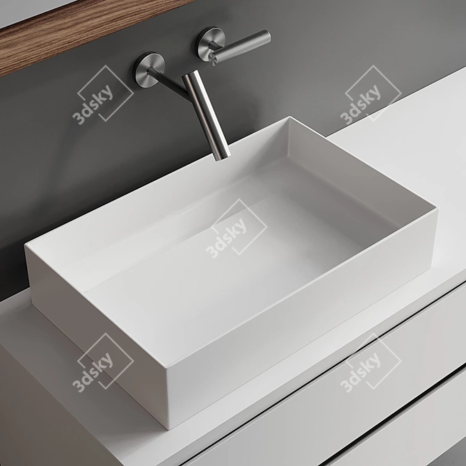 Falper Pure Vanity Set: Lacquered Wall-Mounted Unit with Multi-Layer Wood Drawers, Countertop Washbasin & 3D model image 2