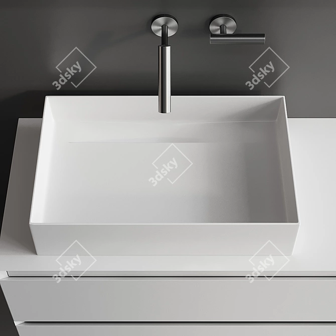 Falper Pure Vanity Set: Lacquered Wall-Mounted Unit with Multi-Layer Wood Drawers, Countertop Washbasin & 3D model image 3