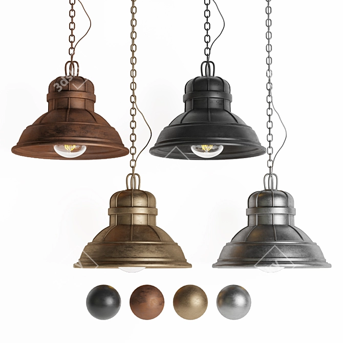 Industrial Black Cast Pendant Lamp 3D model image 2