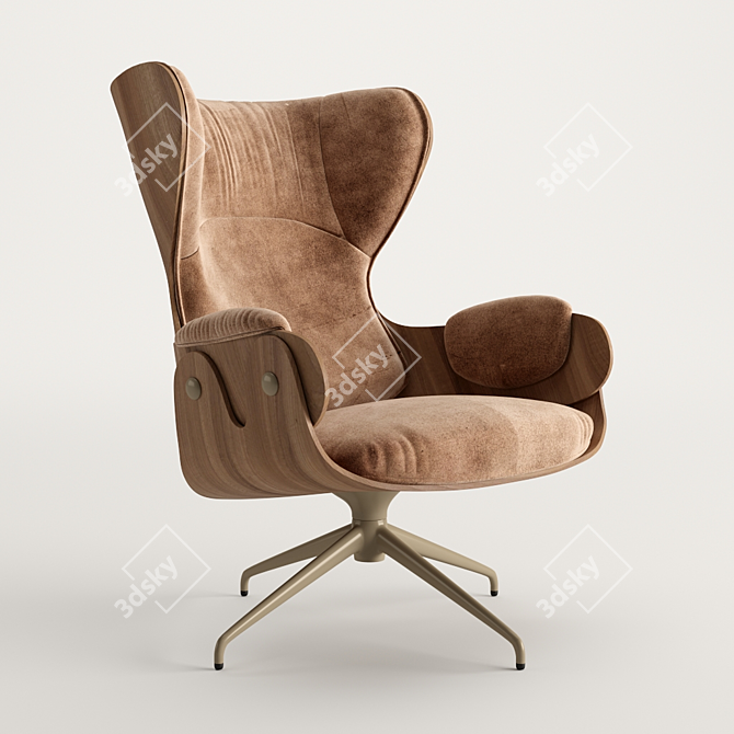 Stylish Walnut Plywood Lounge Chair 3D model image 1