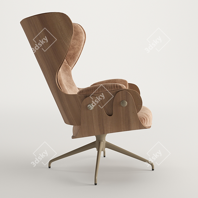 Stylish Walnut Plywood Lounge Chair 3D model image 2