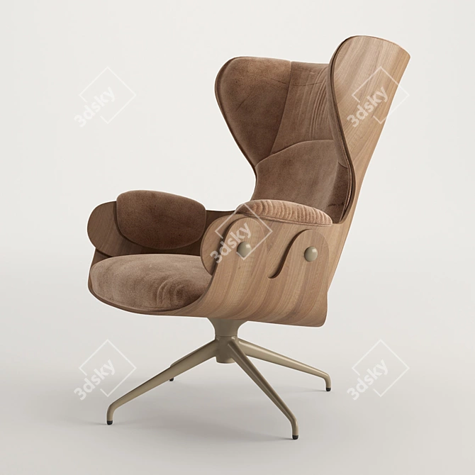 Stylish Walnut Plywood Lounge Chair 3D model image 5