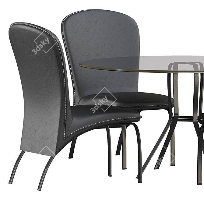 Sleek Black Dining Set with Round Table & 4 Chairs 3D model image 2