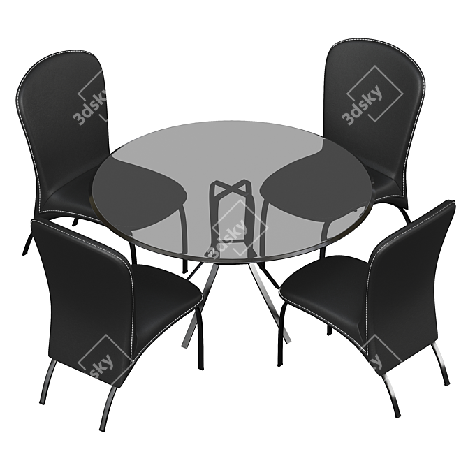 Sleek Black Dining Set with Round Table & 4 Chairs 3D model image 3