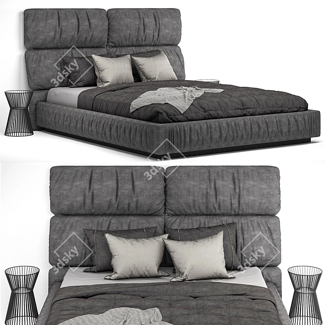 Modern Gray Bed: 3DSMAX, FBX, OBJ 3D model image 1