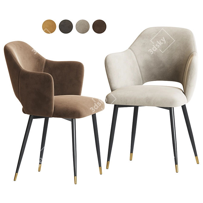 Eva Carver Dining Chair: Luxurious Velvet Seating 3D model image 3