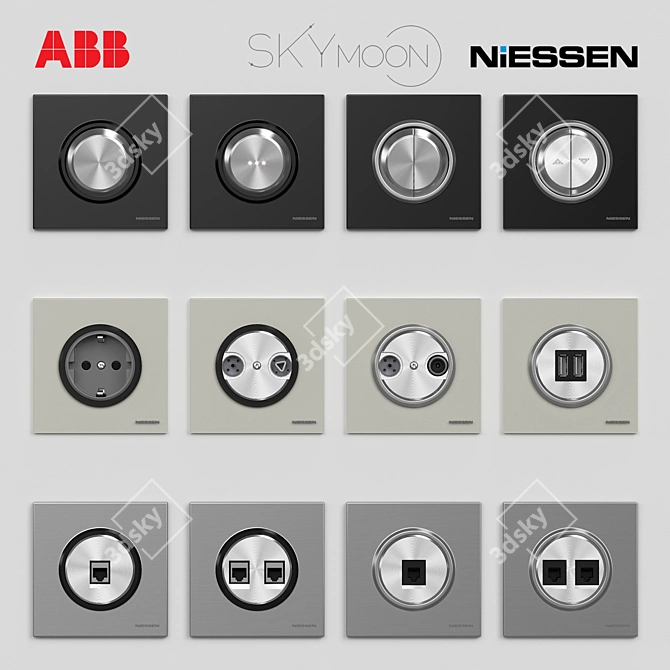 Elegant ABB Niessen SKY Moon Electrical Switches and Sockets 3D model image 1