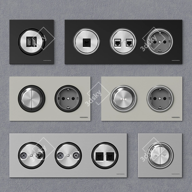 Elegant ABB Niessen SKY Moon Electrical Switches and Sockets 3D model image 2