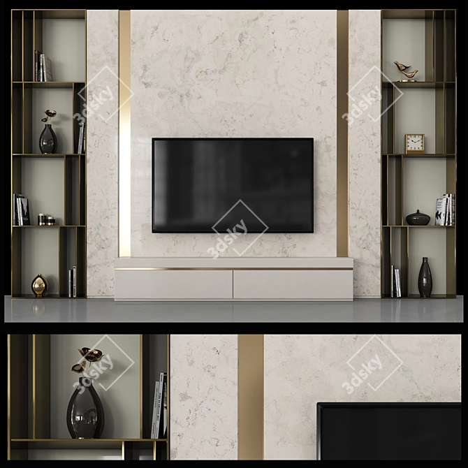 Modern TV Wall Set with 60" Screen 3D model image 1