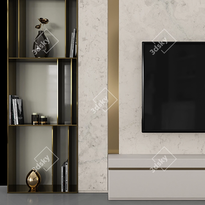 Modern TV Wall Set with 60" Screen 3D model image 2