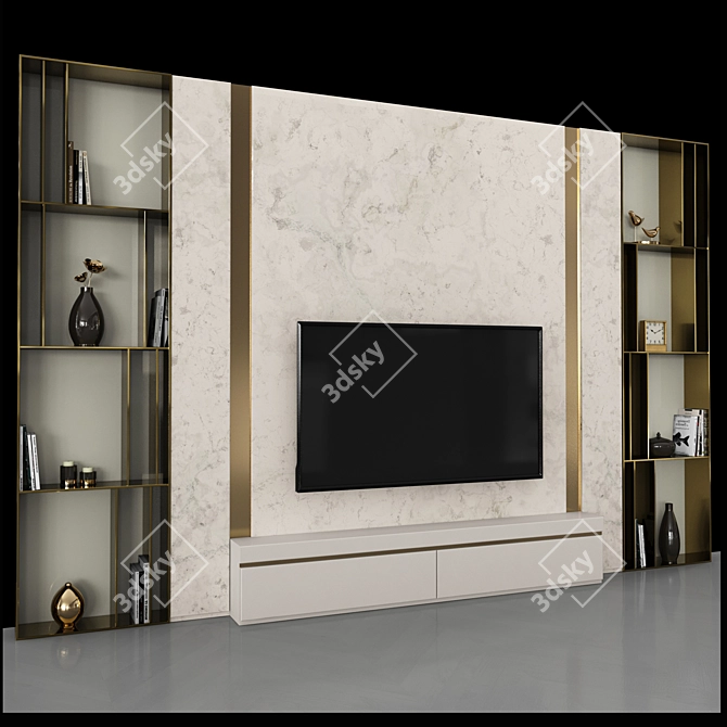 Modern TV Wall Set with 60" Screen 3D model image 3