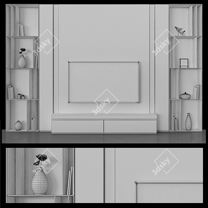 Modern TV Wall Set with 60" Screen 3D model image 4