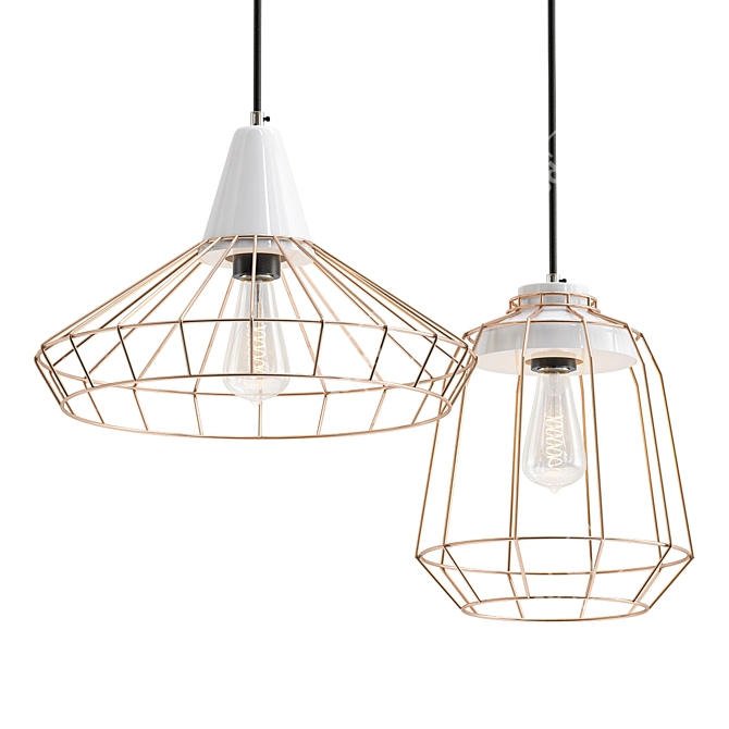 Rose Gold Cage Pendant Light 3D model image 1