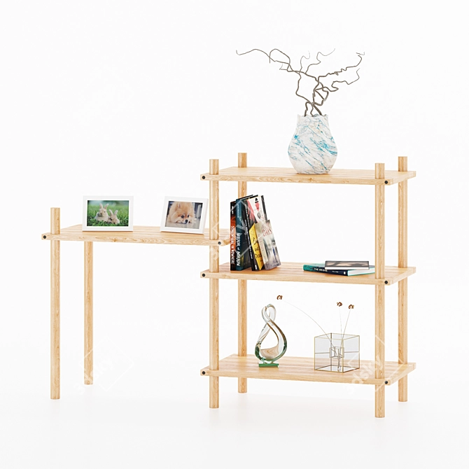 Modular Wood Shelf - Space-Saving Storage 3D model image 1