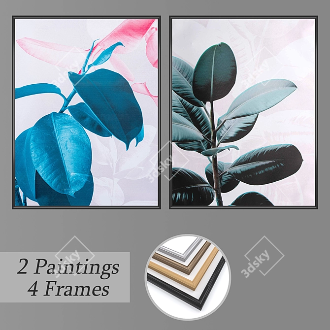 Elegant Wall Paintings Set 3D model image 1