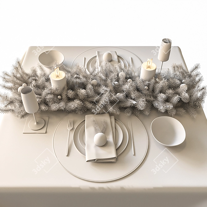 Elegant New Year's Table Decor 3D model image 4