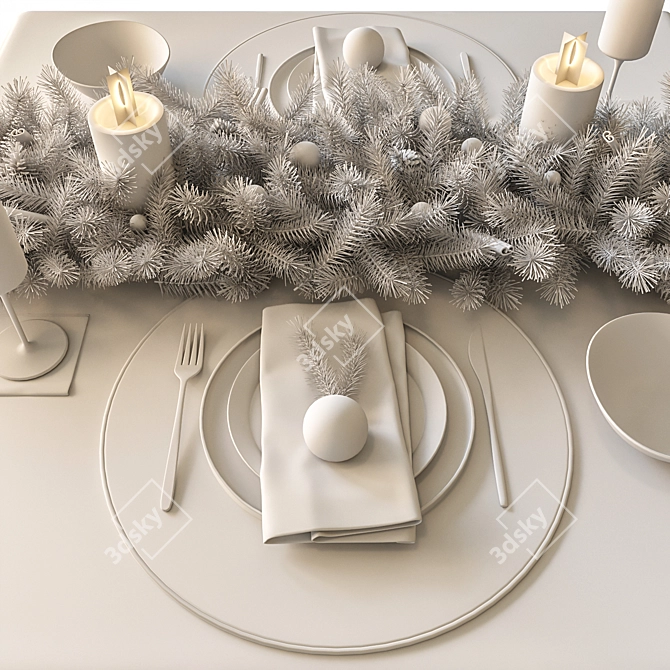 Elegant New Year's Table Decor 3D model image 5