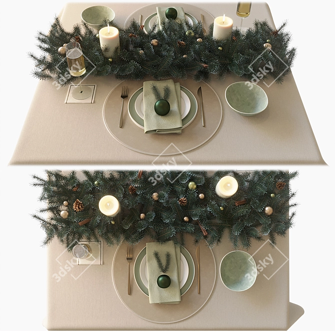 Elegant New Year's Table Decor 3D model image 11