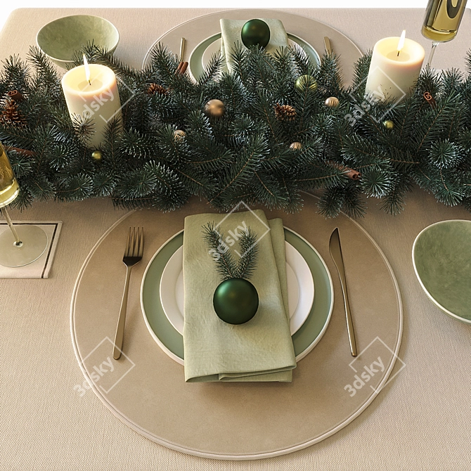 Elegant New Year's Table Decor 3D model image 13